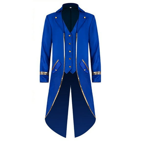 Haitryli Mens Steampunk Vintage Tailcoat Halloween Costumes Victorian Medieval Frock Tuxedo Jacket Blue M