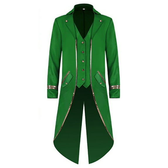 Haitryli Mens Steampunk Vintage Tailcoat Halloween Costumes Victorian Medieval Frock Tuxedo Jacket Green S