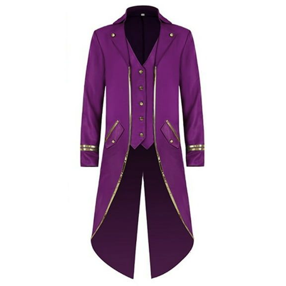 Haitryli Mens Steampunk Vintage Tailcoat Halloween Costumes Victorian Medieval Frock Tuxedo Jacket Purple M