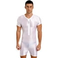 thumbnail image 1 of Haitryli Mens Zipper Front Workout Bodysuit Glossy Silky Compression Muscle Shaper Biketard Unitard White M, 1 of 7