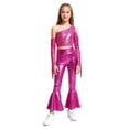 thumbnail image 1 of Haitryli Metallic 70S Disco Vintage Hippie Outfits Kids Girl Sequins Crop Top and Bell Bottom Pants Jazz Stage Dancewear Hot Pink 14, 1 of 7