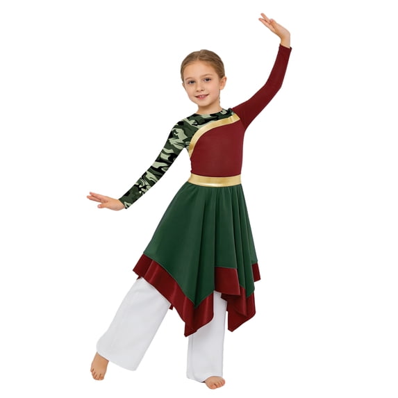 Haitryli Big Girls Church Robe Liturgical Outfits Praise Dance Dress with Wide-Leg Pant Tunic Worship Dance Choir Gown Burgundy White 14