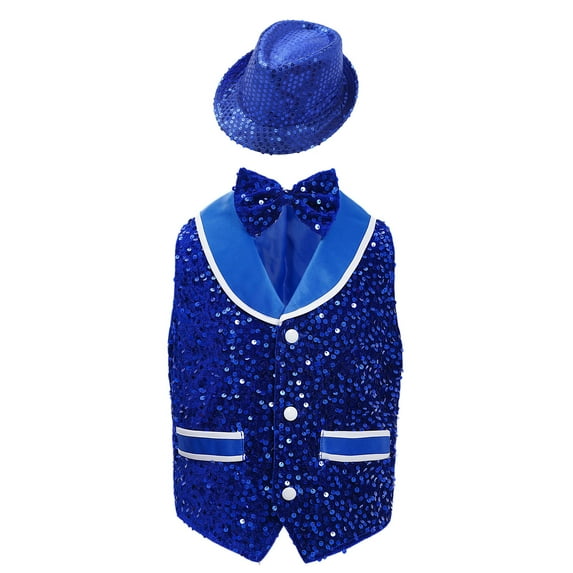 Haitryli Sequins Waistcoat for Girls Boys Fancy Hip Hop Dance Vest Disco Party Dress Up Latin Jazz Dance Shirts Blue 12