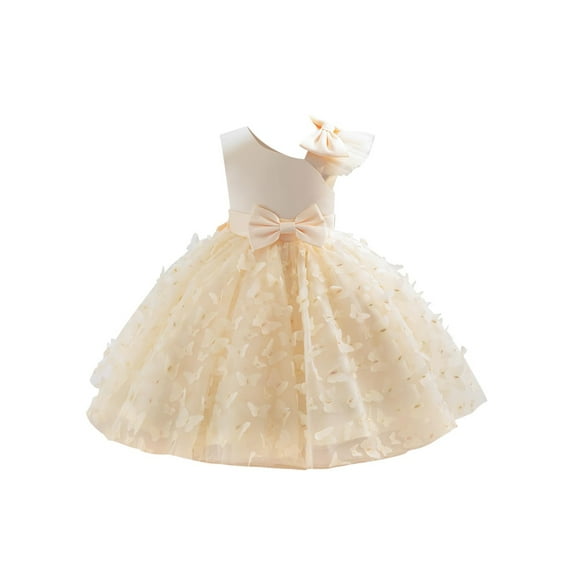 Haitryli Toddler Flower Girls Butterfly Applique Princess Dress Wedding Party Formal Gown Champagne 5-6