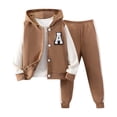 thumbnail image 1 of Haitryli Toddler Kids Contrast Color Athletic Tracksuit Long Sleeve Button-down Hoodie Sweatshirts with Sweatpants Sets Brown 7-8, 1 of 7