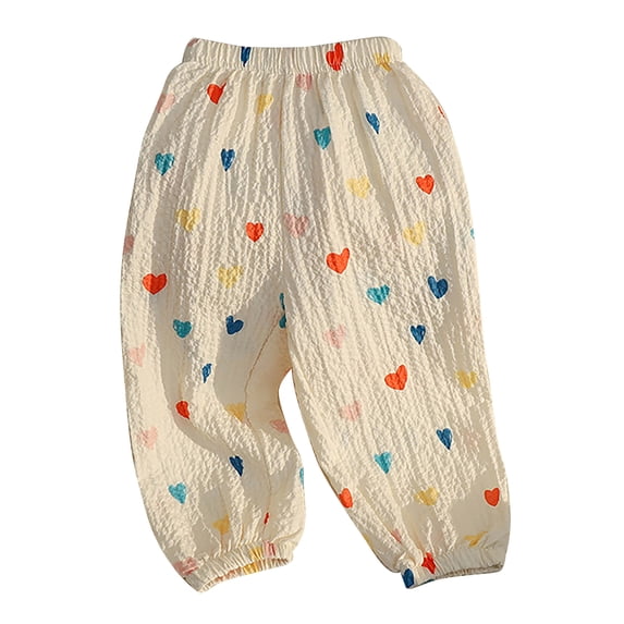 Haitryli Toddler Kids Printed Harem Pants Boy Girls Casual Jogger Linen Bloomer Long Trousers Colorful Hearts 100