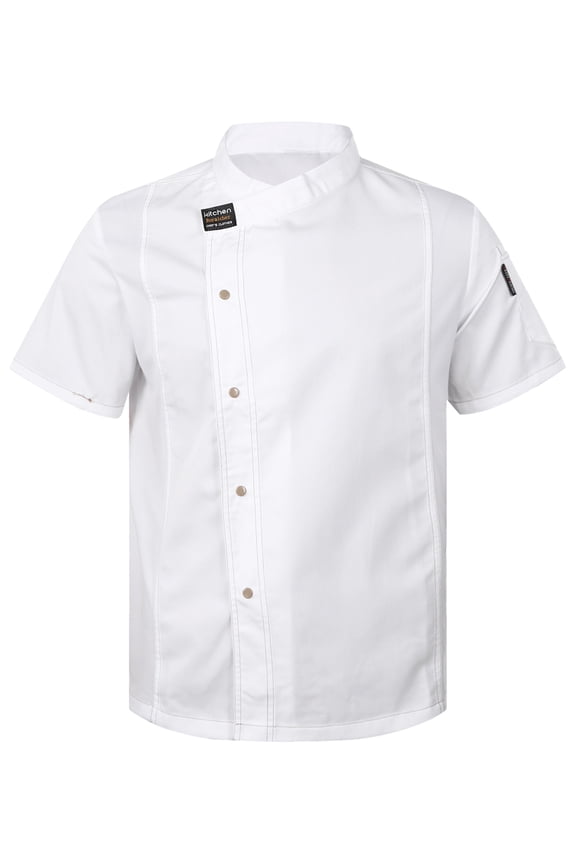Unisex Chef Jacket Coats Hotel Restaurant Kitchen Work Shirt Uniform White Short Sleeve XXL