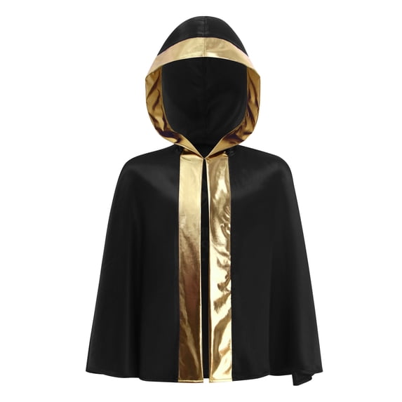 Haitryli Unisex Kids Boxing Outfits Dress Up Cloak Boxing Robe With Hood Open Front Metallic Trim Karate Robe Black Gold 14
