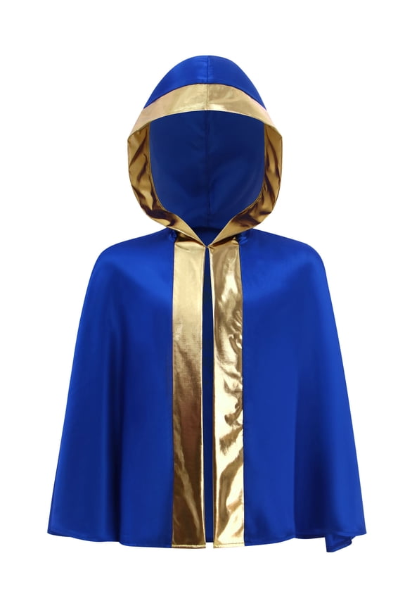 Unisex Kids Boxing Outfits Dress Up Cloak Boxing Robe With Hood Open Front Metallic Trim Karate Robe Blue Gold 6