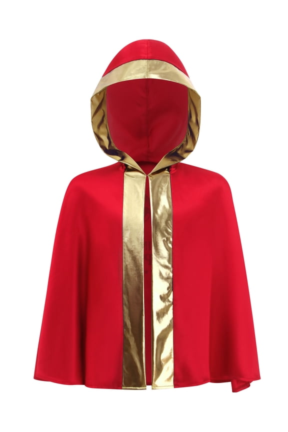 Unisex Kids Boxing Outfits Dress Up Cloak Boxing Robe With Hood Open Front Metallic Trim Karate Robe Red Gold 16