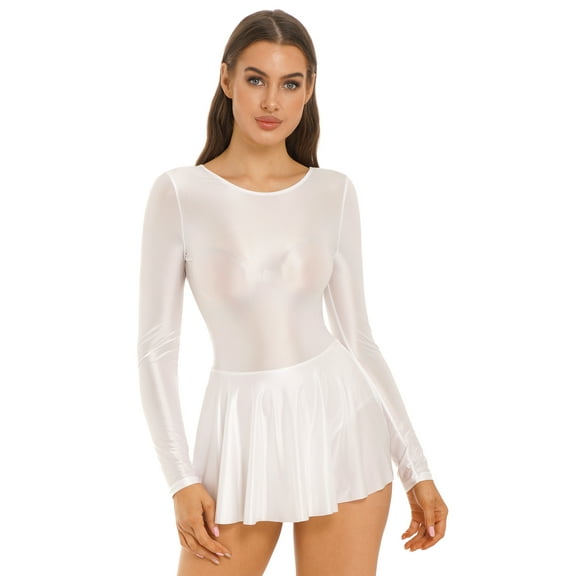 Haitryli Woman's Ballet Dance Skirted Leotard Spandex Gymnastics Bodysuits Ballerina Costume White S