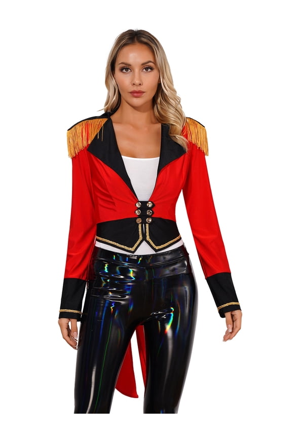 Woman's Victorian Tailcoat Jacket Suit Steampunk Circus Coat Ringmaster Double-Breasted Red L