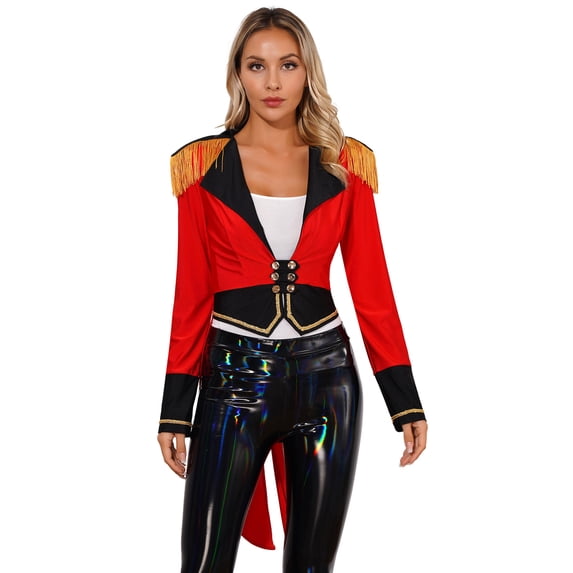 Haitryli Woman's Victorian Tailcoat Jacket Suit Steampunk Circus Coat Ringmaster Double-Breasted Red XXL