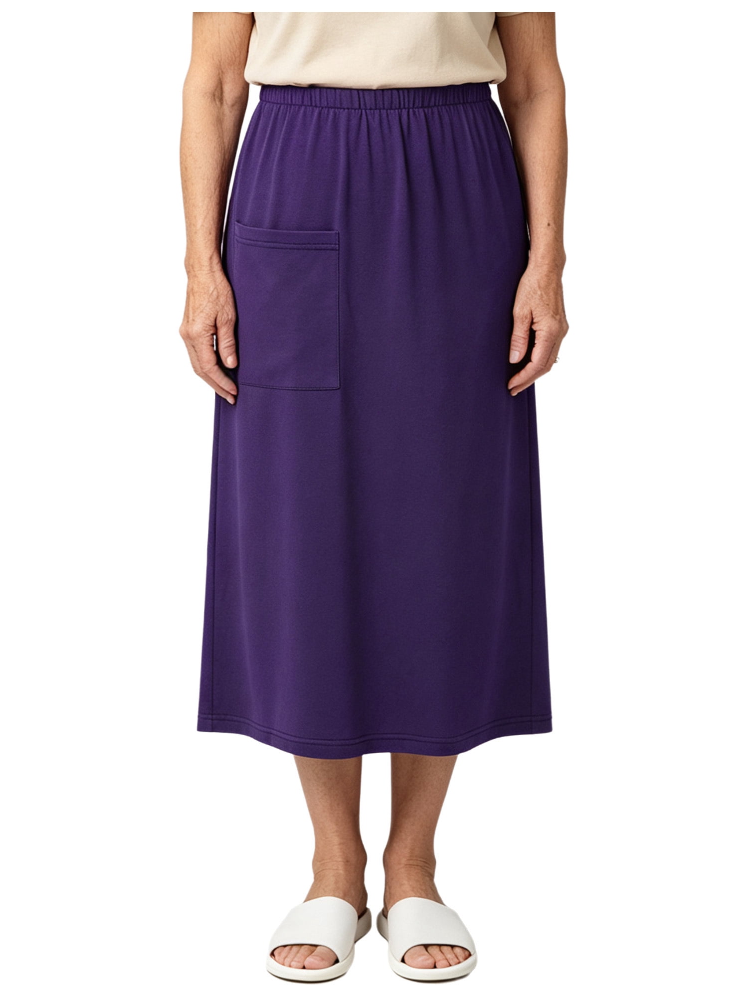 Haitryli Women Adaptive Midi Skirt Easy Pull on Skirt Solid Color ...