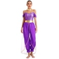 thumbnail image 1 of Haitryli Women Belly Dance Dress Set Sparkling Spaghetti Strap Jumpsuit with Choker Collar Outfits Purple 3XL, 1 of 7