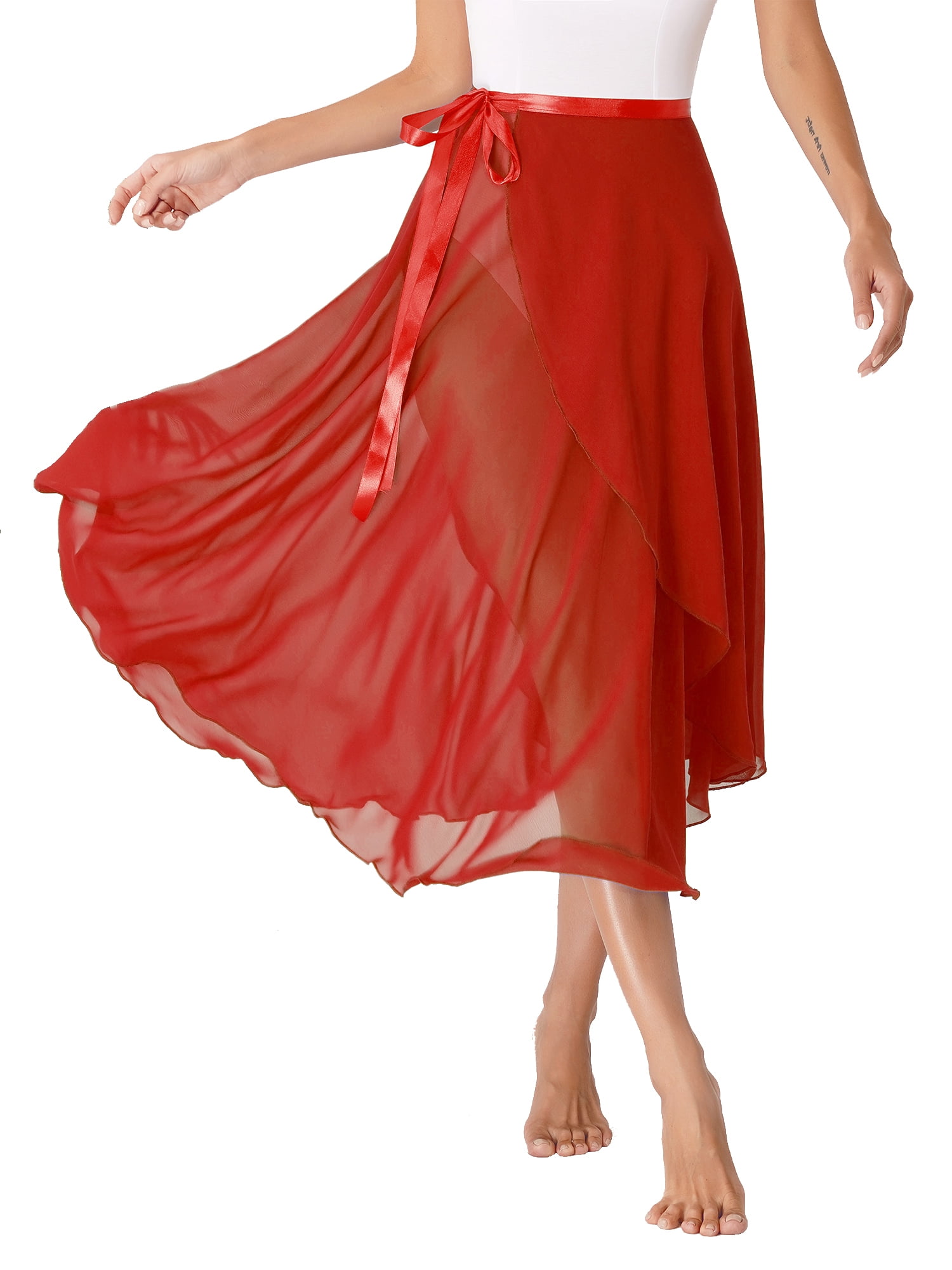 Haitryli Women Girls Sheer Chiffon Solid Dance Wrap Skirt