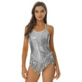 thumbnail image 1 of Haitryli Women Glitter Sequin Gymnastics Leotard Tassel Hem Bodysuit Jazz Performance Outfits Silver M, 1 of 7