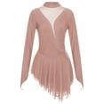 thumbnail image 1 of Haitryli Women Long Sleeve Glitter Rhinestone Figure Ice Skating Dress High Low Dance Leotard Brown L, 1 of 6