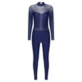 thumbnail image 1 of Haitryli Women Long Sleeve Gymnastics Leotard Unitard Rhinestone Full Length Bodysuit Jumpsuit Navy Blue S, 1 of 7