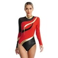 thumbnail image 1 of Haitryli Women Long Sleeve Mesh Patchwork Gymnastics Leotard Athletic Top Bodysuit Red L, 1 of 7