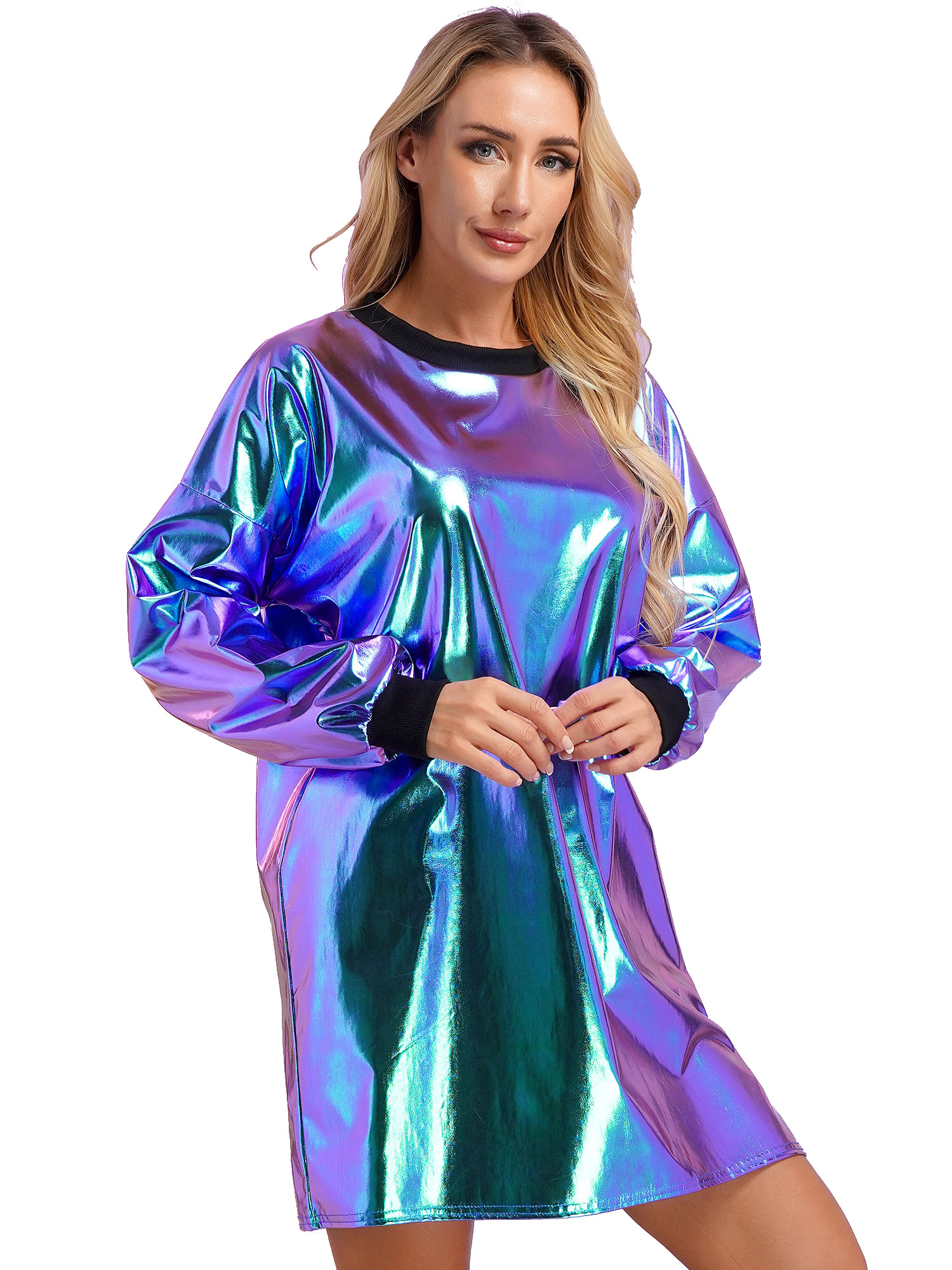 chinese dress ladies Holographic Scrunch Sleeve Dress Small
