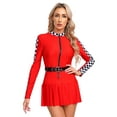 thumbnail image 1 of Haitryli Women Long Sleeved Checkerboard Racer Dress Pleated Skirt Race Car Driver Xmas Halloween Red M, 1 of 7