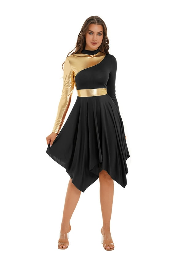 Women Lyrical Modern Dance Dress Praise Tunic Overlay for Performance Black XL