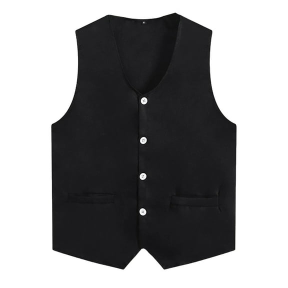 Haitryli Women Men Button Vest Volunteer Activity Vest Unisex Waiter Waistcoat Bartender Work Uniform Black XL