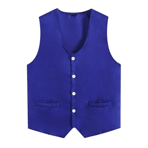 Haitryli Women Men Button Vest Volunteer Activity Vest Unisex Waiter Waistcoat Bartender Work Uniform Blue XL