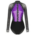 thumbnail image 1 of Haitryli Women Mesh Patchwork Gymnastics Leotard Dance Bodysuit for Performance Purple M, 1 of 7