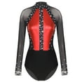 thumbnail image 1 of Haitryli Women Mesh Patchwork Gymnastics Leotard Dance Bodysuit for Performance Red XL, 1 of 7