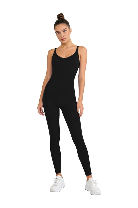 Women Ribbed Workout Unitard Sleeveless U-Back Scrunch Butt-Lifting Jumpsuit Yoga Sports Bodysuit Black S