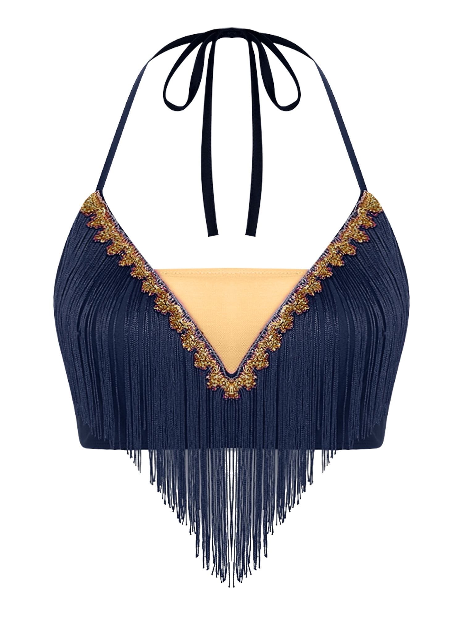 Haitryli Women Sequin Halter Bra Tops Salsa Belly Dance Boho Festival ...