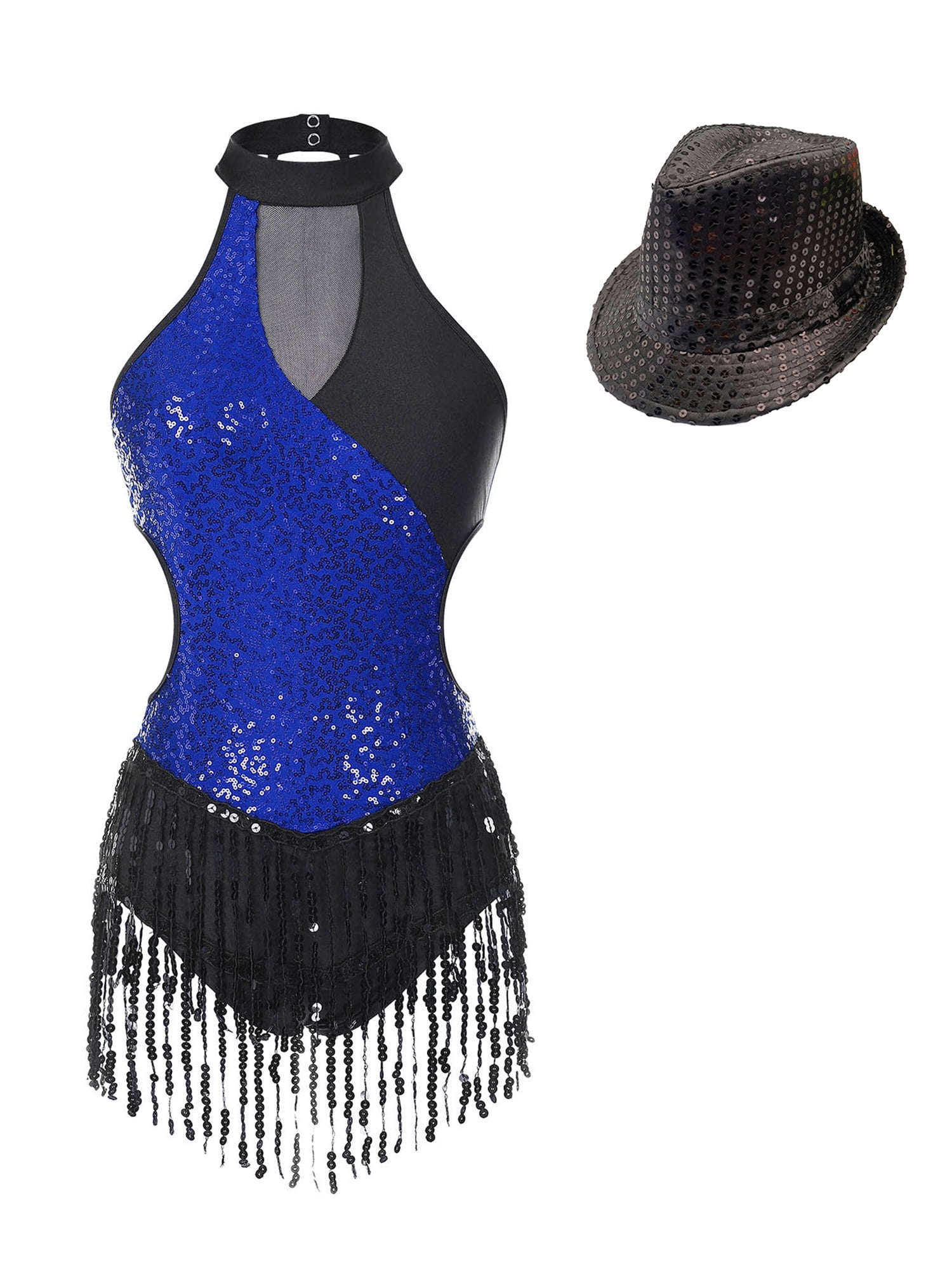 Justaucorps Danse Moderne Femme Iiniim - Sequins Paillettes Et Franges - Latin Jazz