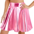 thumbnail image 1 of Haitryli Women Shiny Metallic Skater Flared Skirts Holographic High Waist Pleated Skirts Dancewear Pink M, 1 of 8