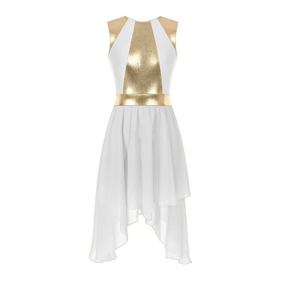 Haitryli Women Sleeveless Metallic Chiffon Lyrical Dance Dress Praise Tunic Overlay Dress White L