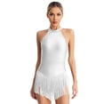 thumbnail image 1 of Haitryli Women Sleeveless Solid Gymnastics Leotard Cut Out Back Glitter Rhinestone Bodysuit White L, 1 of 7