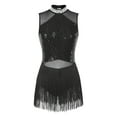 thumbnail image 1 of Haitryli Women Sleeveless Tassel Hem Jazz Dance Outfit Latin Salsa Leotard Black S, 1 of 7