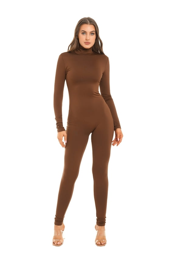 Women Yoga Jumpsuit Full Body Dance Bodysuit Athletic Sport Long Leotard Unitard Brown M