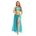 thumbnail image 1 of Haitryli Women's 2 Piece Belly Dance Outfit Sequin Tassel Metallic Spliced Dancewear Rave Party Sky Blue XXL, 1 of 5