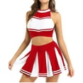 thumbnail image 1 of Haitryli Women's 2Pcs Cheer Leader Uniform Outfits Crop Tops with Pleated Skirts Red XL, 1 of 6