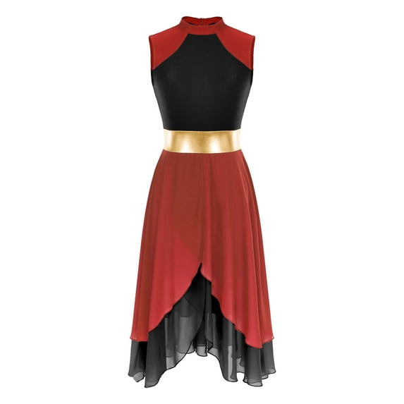 Haitryli Women‘s Bright Color Block Lyrical Dance Dress Sleeveless Praise Tunic Red&Black L
