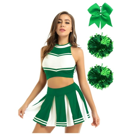 Haitryli Women's Cheer Leader Costume Crop Top with Pleated Mini Skirt Cheerleading Outfit Green S