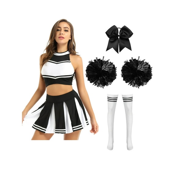 Haitryli Women's Cheer Leader Costume Uniform Cheerleading Uniform Halloween Party Complete Outfits Black B L