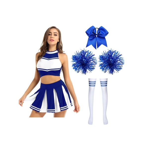 Haitryli Women's Cheer Leader Costume Uniform Cheerleading Uniform Halloween Party Complete Outfits Blue A L