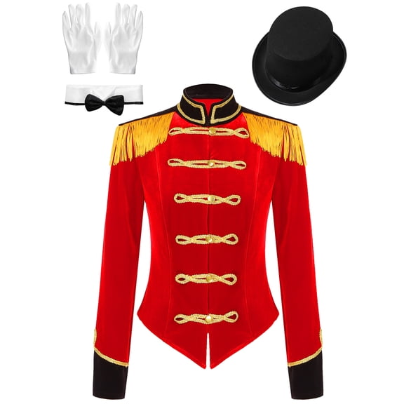 Haitryli Women's Circus Ringmaster Costume Halloween Cosplay Costume Tassel Tailcoat Jacket with Red 3XL