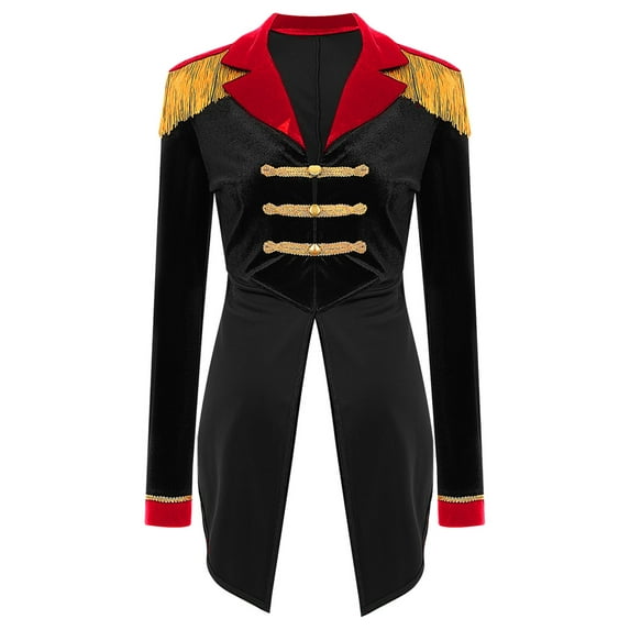 Haitryli Women's Circus Ringmaster Costume Tailcoat Jacket Lapel Velvet Collar Vintage Long Sleeve Black 3XL