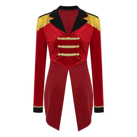 Haitryli Women's Circus Ringmaster Costume Tailcoat Jacket Lapel Velvet Collar Vintage Long Sleeve Red M