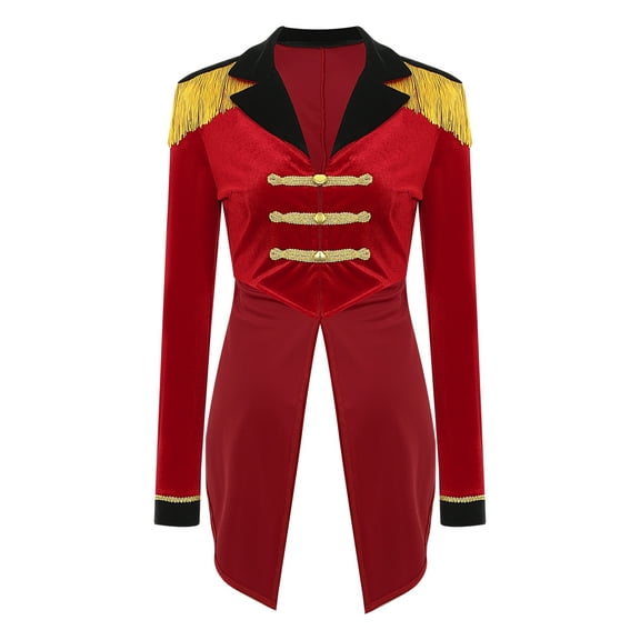 Haitryli Women's Circus Ringmaster Costume Tailcoat Jacket Lapel Velvet Collar Vintage Long Sleeve Red XL