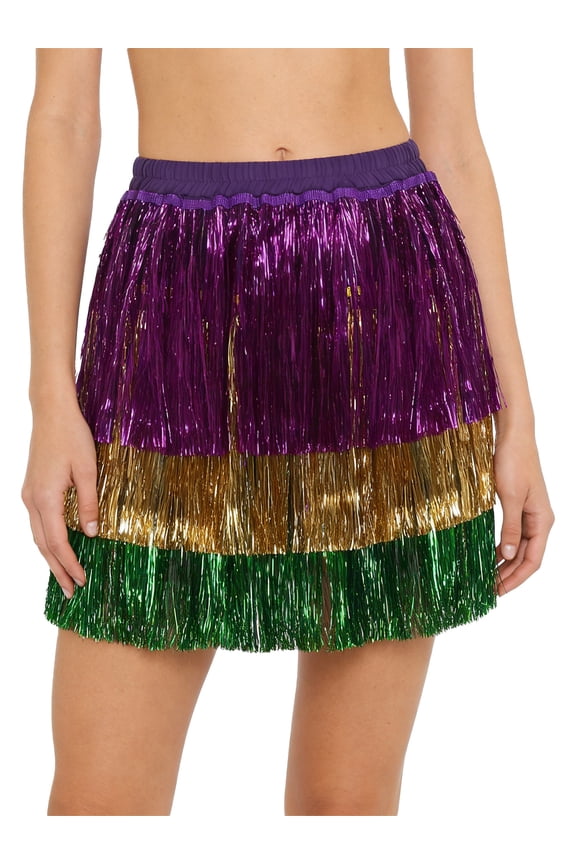 Women's Color Block Tassel Latin Samba Rumba Dance Skirts Metallic Shiny Festival Rave Party Skirts Purple Green M